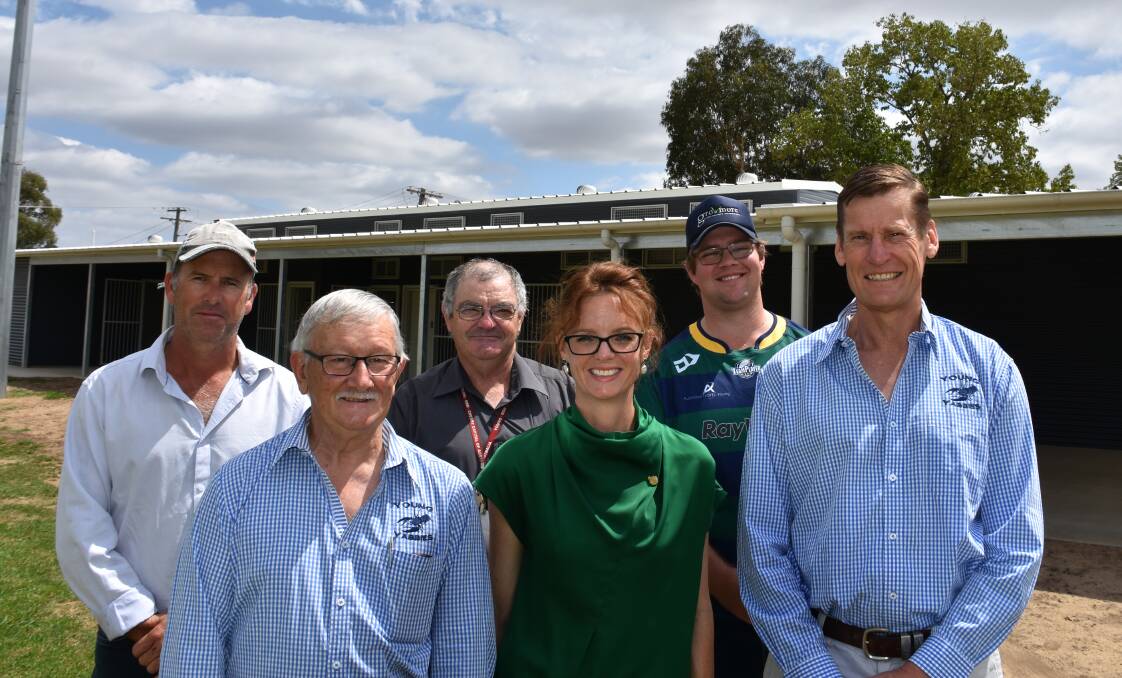 Yabbies junior president Brendon Stoney, Yabbies president Ces Finley,
Bill Maloney from Hilltops Council, Member for Cootamundra Steph Cooke,
Yabbies vice president Jesh Smith and committee member Fin Martin. Photo: Peter Guthrie