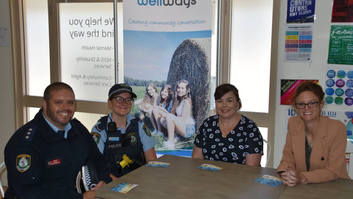 Inspector Jacob Reeves, constable Klara Novak, Wellways after suicide support coordinator Shannon O'Brien and Cootamundra MP Steph Cooke. Photo: Peter Guthrie