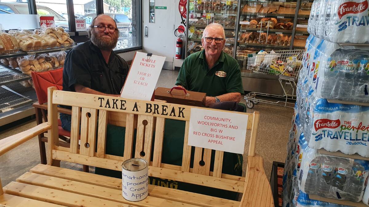 Young Men's Shed members at the bench seat raffle. Photo: contribtured