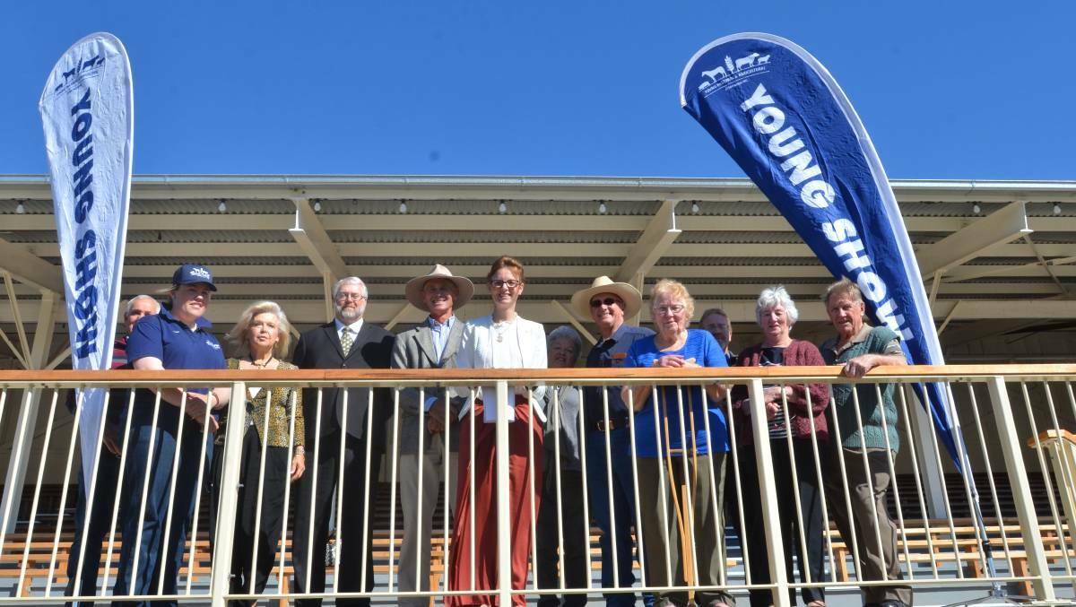 Cootamundra MP Steph Cooke pictured last year with members of the Young Showground Trust at the Young Showground grandstand. Photo: file