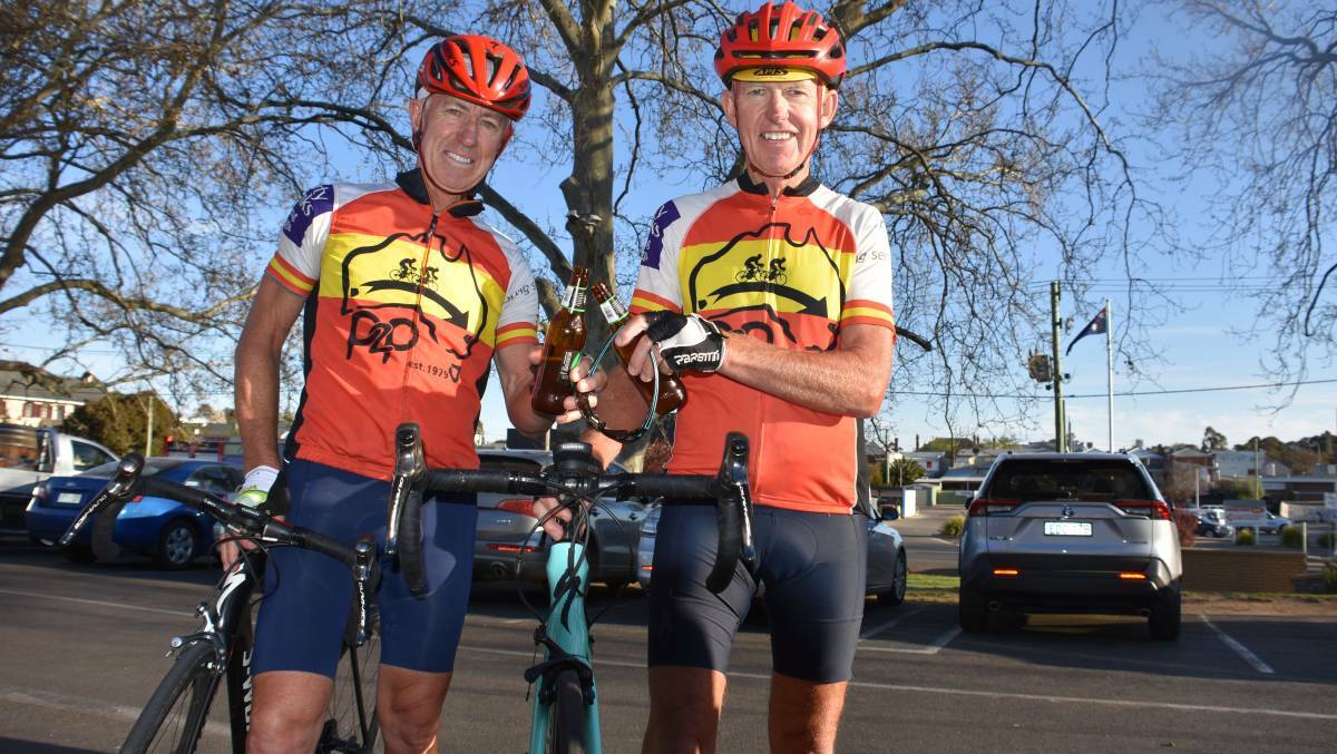 Kevin and Max Goodman pictured on their way through Young during the Perth to Bondi bike ride last September. Photo: file