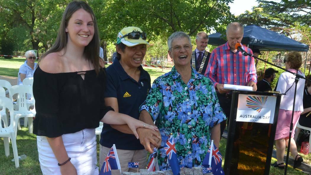 Young's 2019 Junior Citizen of the Year Tori Apps, Australia Day ambassador and Paralympic gold medallist Lindy Hou, and Gail Hanigan Youngs 2019 Citizen of the Year. Photo: file