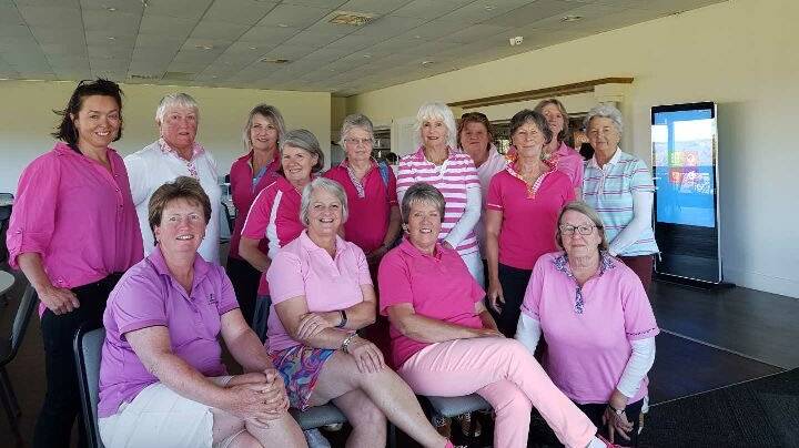 The lady golfers all dressed for Pink Day last Saturday. Photo: contributed 