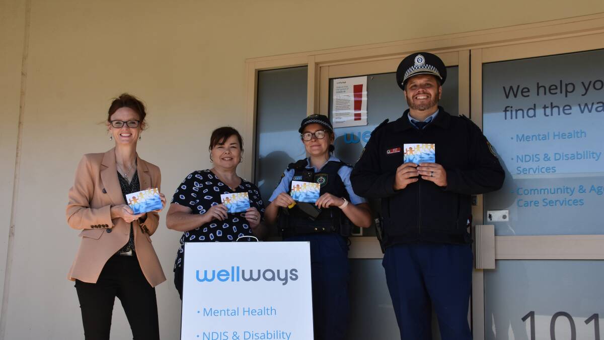 Cootamundra MP Steph Cooke, Wellways after suicide support coordinator Shannon O'Brien, constable Klara Novak and Inspector Jacob Reeves of Young Police Sector. Photo: Peter Guthrie