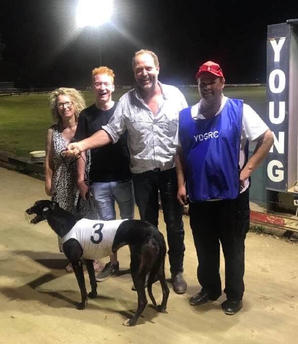 Trainer Peter Scott and owner Greg Derrick pictured with Young Cup winner Fire Up Keith and connections at Alfred Oval. Photo contributed 