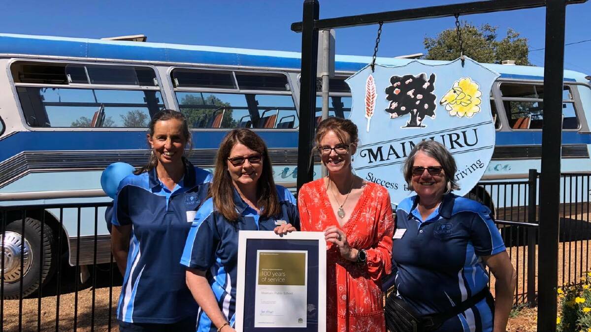 Steph Cooke MP at Maimuru Public School's 100th birthday celebrations over the weekend, pictured with Vicki Burstall, Alison Pippard and Merdith Timmins. 