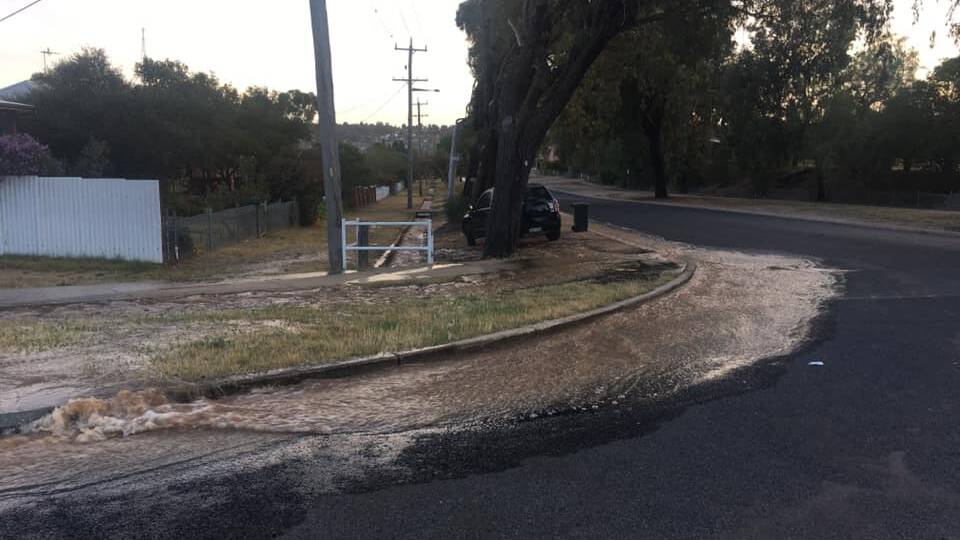 A result of a main break on Berthong Street on Monday of the October long weekend. Photo: Jo Naughton