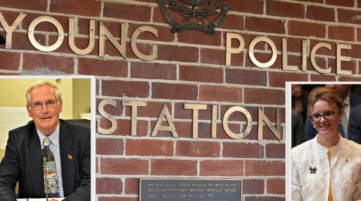 Cr John Walker (insert, left) has renewed calls for funding to upgrade Young Police Station. Member for Cootamundra Steph Cooke (insert, right) says she won't stop advocating for a new station.