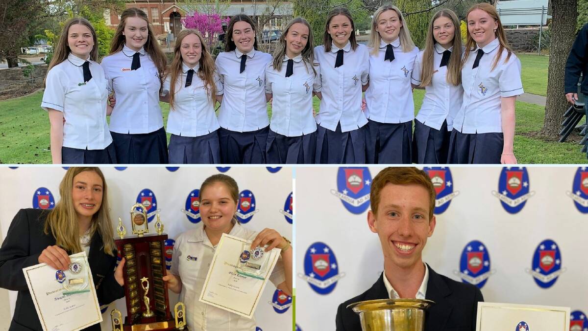 Clockwise from top: Hennessy students after graduation, Young High School's Blake Apps, and Young High School's Abigail Daniels and Eliza Taylor.