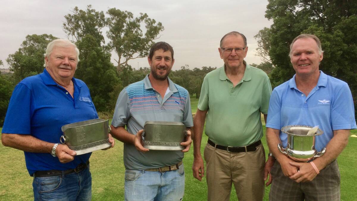 Club Champions Col Miller C grade, Gus Stinson B grade, Keith Carmody from the South West Slopes Credit Union and Geoff Walker A grade.