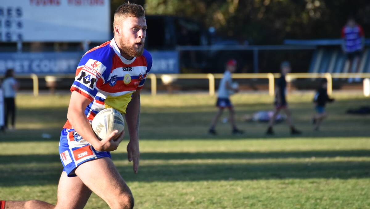 Centre Nic Hall in space against Gundagai on the weekend at Alfred Oval. He and Young will look to continue their form against Wagga Kangaroos. Photo: Peter Guthrie