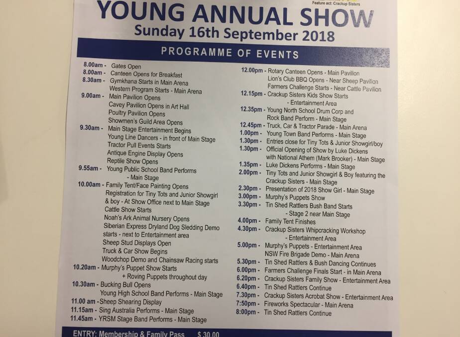 Schedule of event for Sunday's 146th annual show.