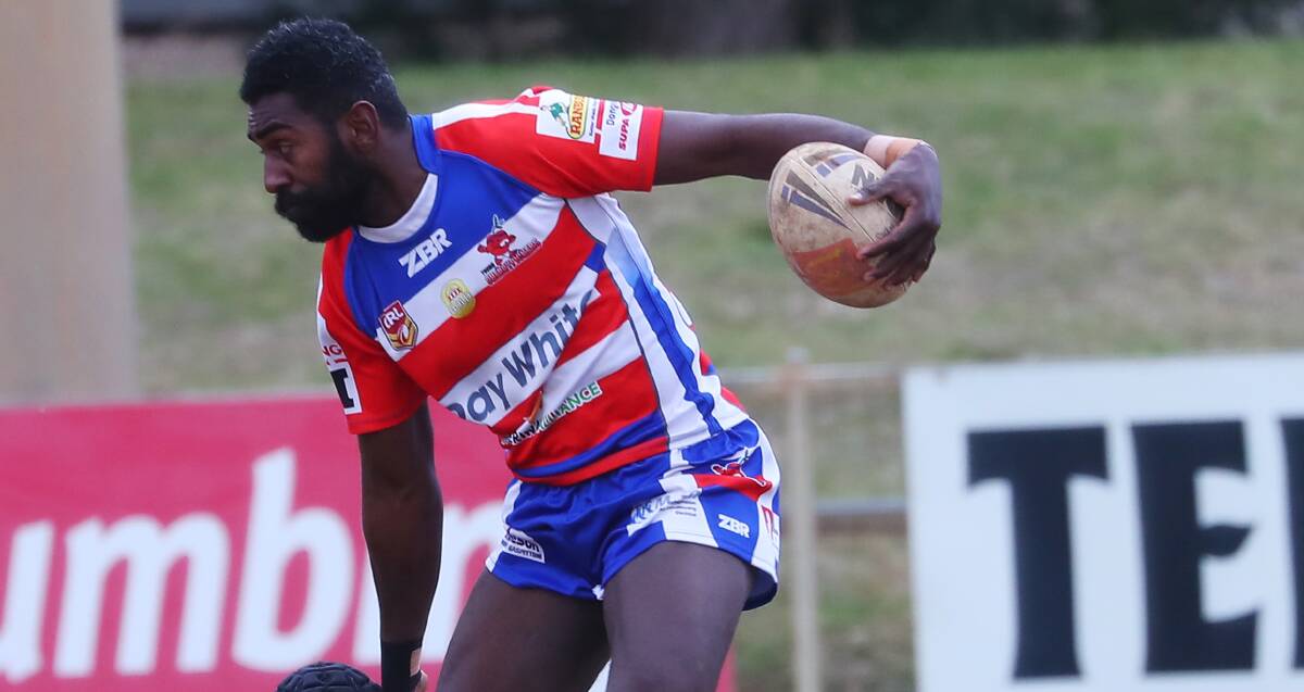Aborosio Navori, pictured breaking a tackle during the regular season, has been selected to play for Riverina Opens on Saturday night.