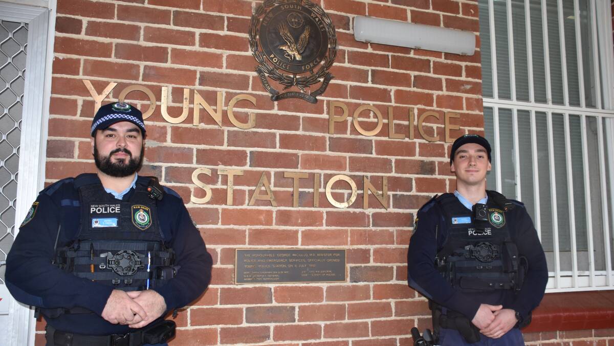 Probationary Constables Srdjan Predic and James Richards pictured at Young Police Station on Thursday afternoon. Photo: Peter Guthrie