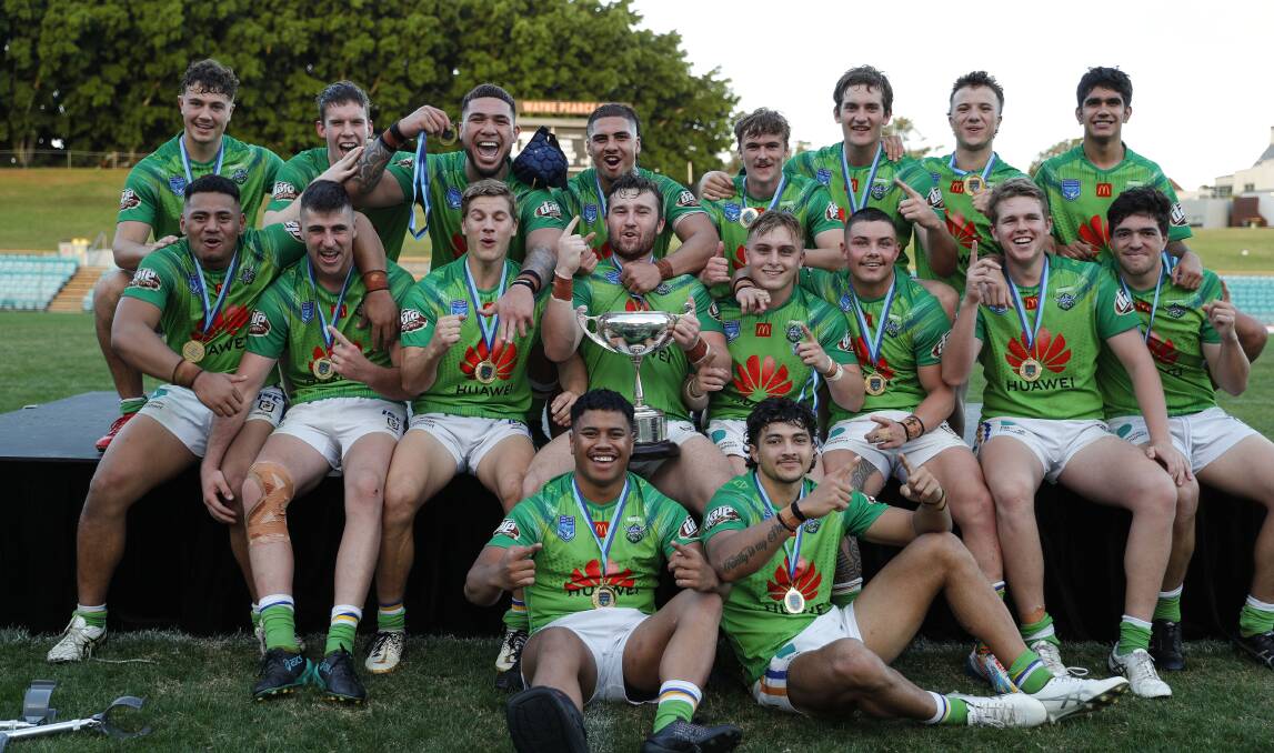 The Raiders celebrate their third
SG Ball premiership. Picture: Bryden Sharp/NSW Rugby League