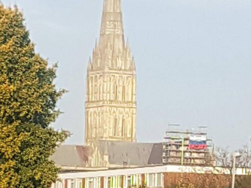A Russian flag was hung from scaffolding on England's Salisbury Cathedral.