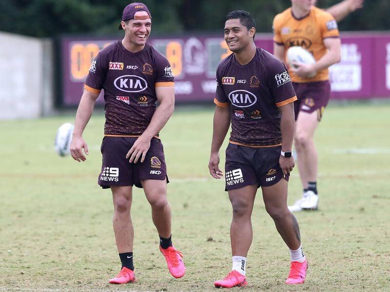 Brisbane hope having fun at training leads to Anthony Milford (r) turning it on against Canterbury.