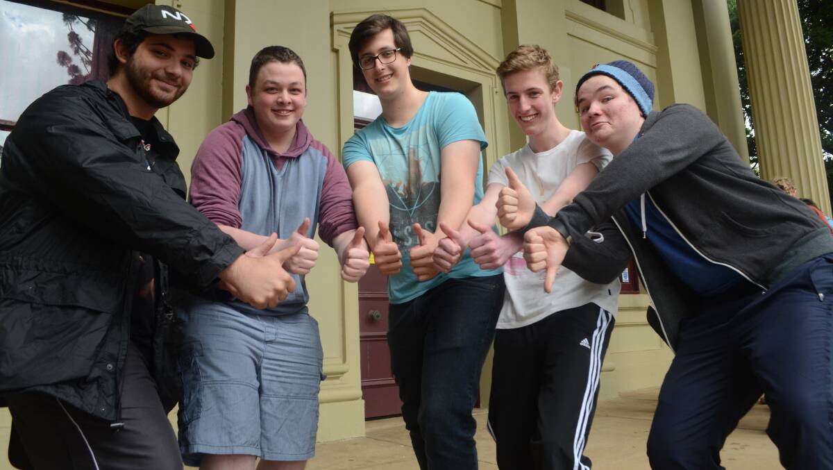 YO! Looking pretty pleased with the outcome of their first HSC exam on Monday were (left to right) Yianne Rekes, Zac Coddington, Jason Cunial, James Staff and Lachlan Dodd.    