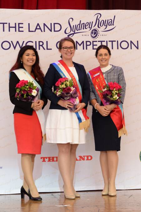 WINNERS: 2016 The Land Sydney Royal Showgirl winner Grace Eppelstun (centre), second placegetter Emily Madge of Young with Blacktown showgirl Dana Velasco, who came third.