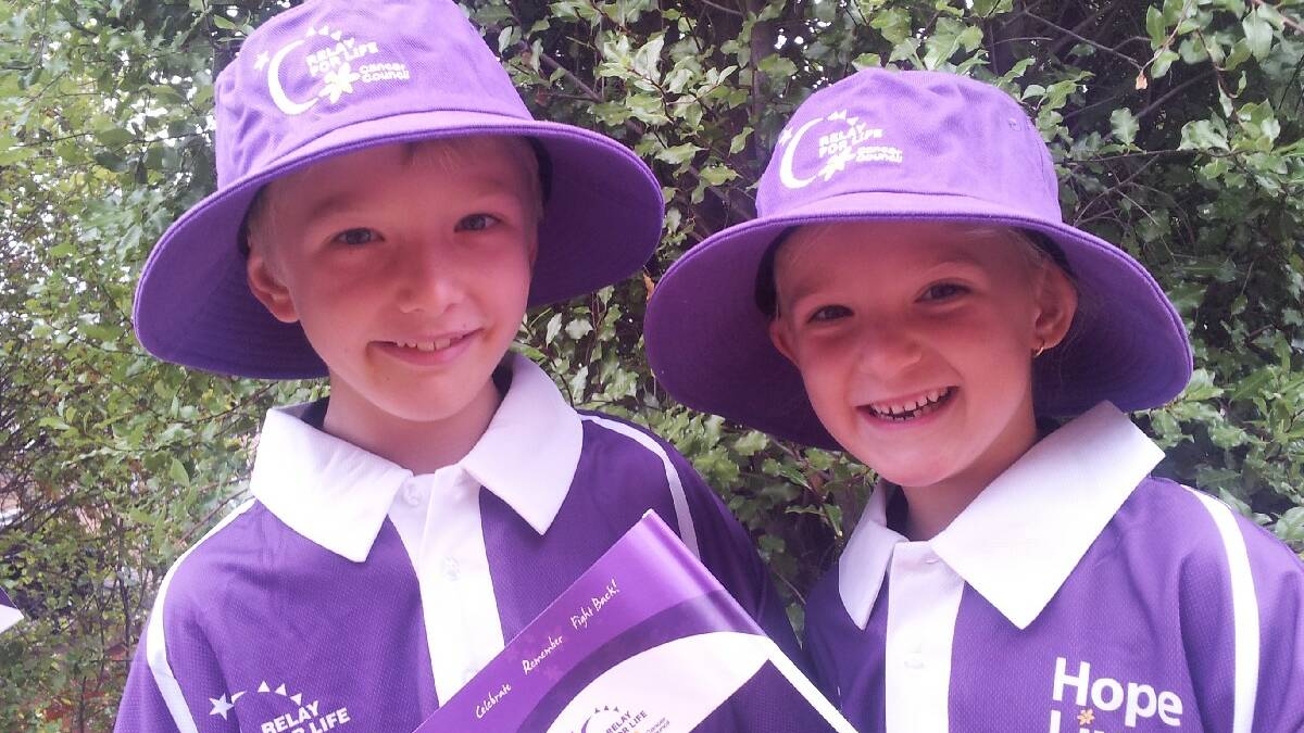 Finn (7) and Lana (6) Blizzard, are ready to Relay and are ready for their Purple Day at Young North Public School on March 26